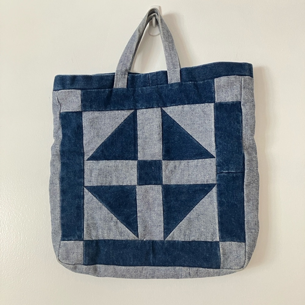 Tote bag denim quilted patchwork upcycled handmade - Picture 1 of 12